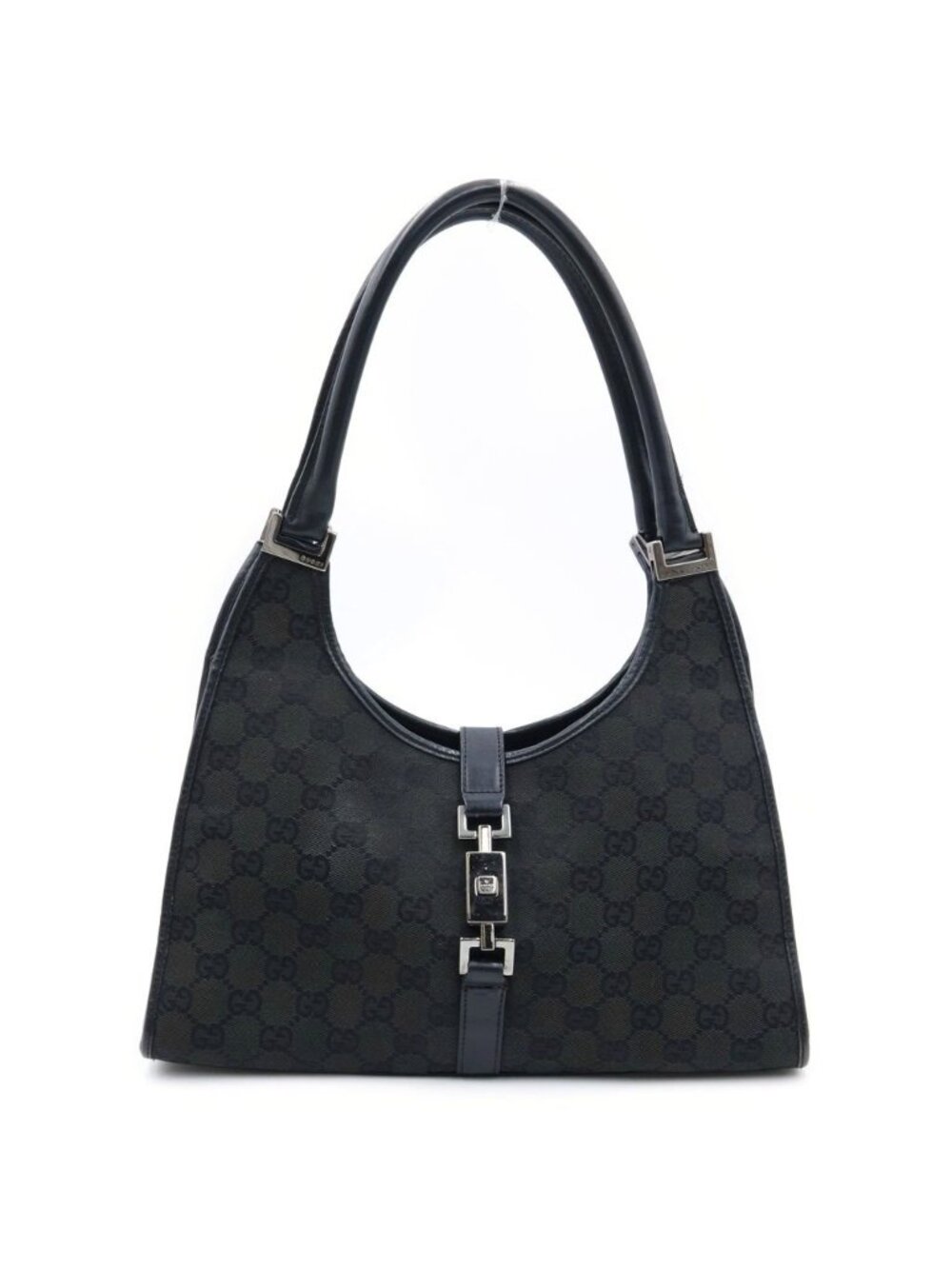 Gucci Jackie Line Shoulder Bag GG Canvas Leather Black